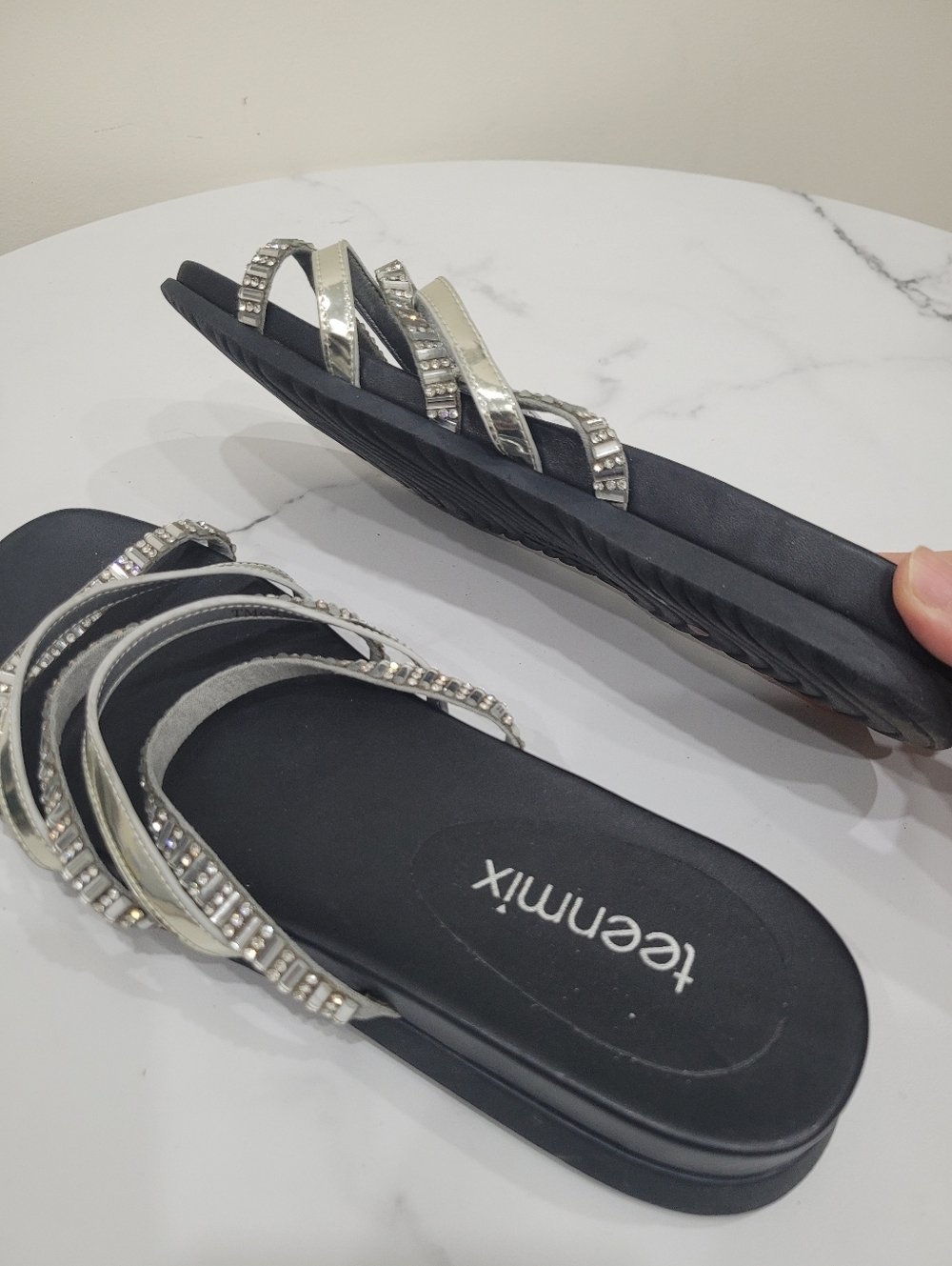 Y2K Teenmix Black & Silver Shinny Beads Sandals Size: 6US - Picture 8 of 11